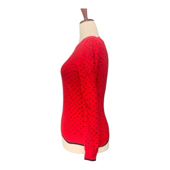 Elle Cute Red Sweater with Black Hearts Cotton Blend Lightweight Stretch Size M - Picture 2 of 12